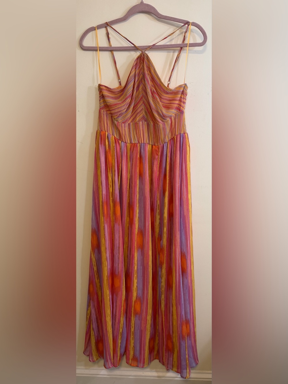 Audrey Parks / Francesca's Kayla Halter Striped Slit Maxi Dress